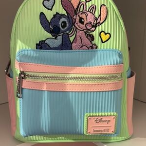 Loungefly Green and Pink Bags with Stitch Design